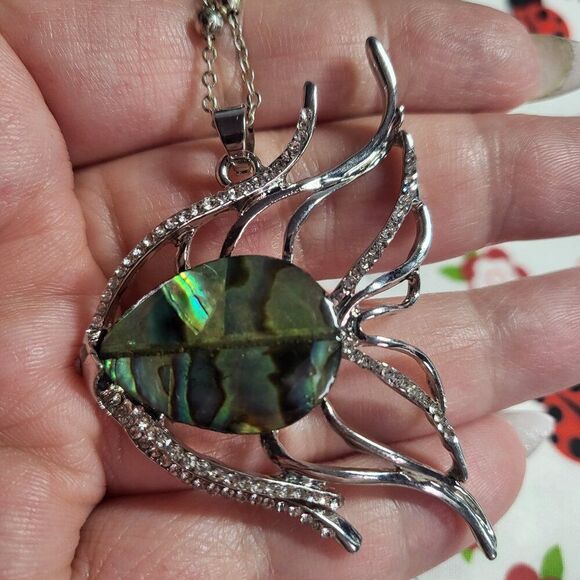 Abalone Shell Silver Angelfish Pendant - Picture 2 of 8